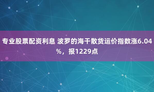 专业股票配资利息 波罗的海干散货运价指数涨6.04%，报1229点