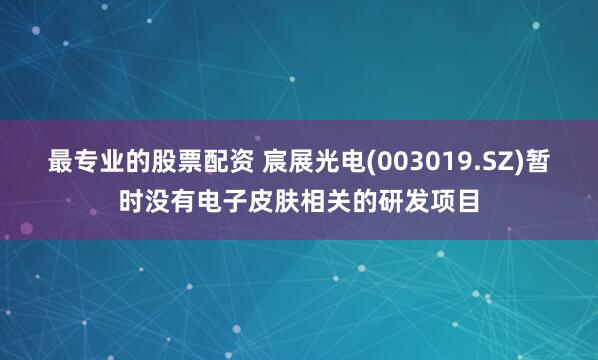 最专业的股票配资 宸展光电(003019.SZ)暂时没有电子皮肤相关的研发项目