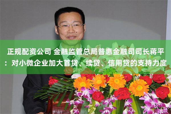 正规配资公司 金融监管总局普惠金融司司长蒋平:对小微企业加大首贷、续贷、信用贷的支持力度